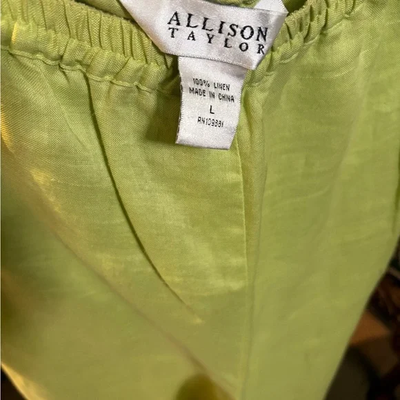 Allison Taylor 100% Linen Lime Green Two-Piece Set (Button Shirt & Pants) L - Picture 7 of 15